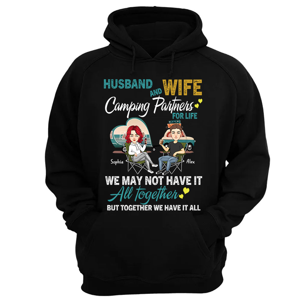 Husband And Wife Camping Partner For Life - Personalized Shirt For Couple Tm01