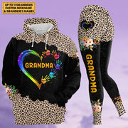 Grandma Mom Heart Hand Leopard Pattern Personalized All Over Print, 3D Hoodie, Tank Top and Legging Set For Grandma
