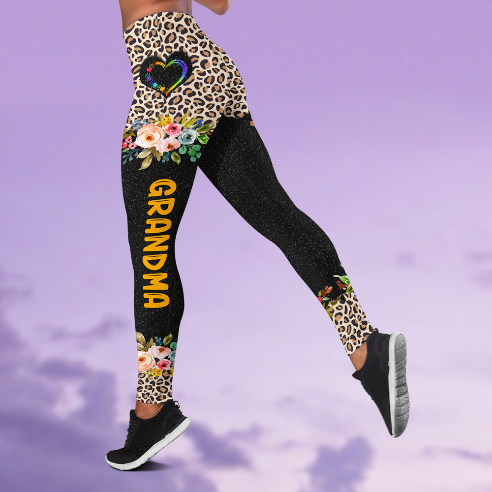 Grandma Mom Heart Hand Leopard Pattern Personalized All Over Print, 3D Hoodie, Tank Top and Legging Set For Grandma