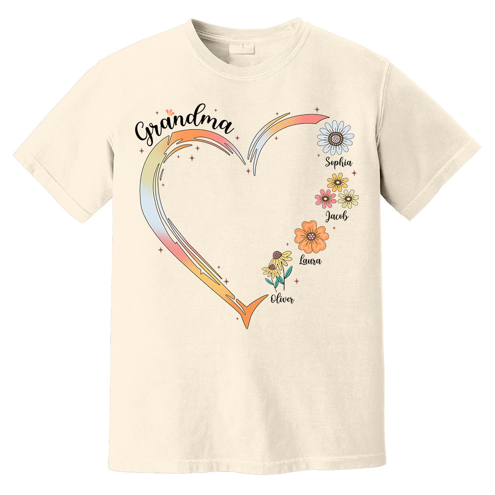 Grandma and Grandkids, Forever In Grandma's Heart - Family Personalized Custom Comfort Colors T-Shirt Do99