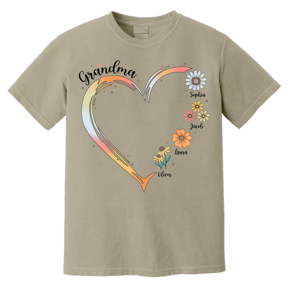 Grandma and Grandkids, Forever In Grandma's Heart - Family Personalized Custom Comfort Colors T-Shirt Do99