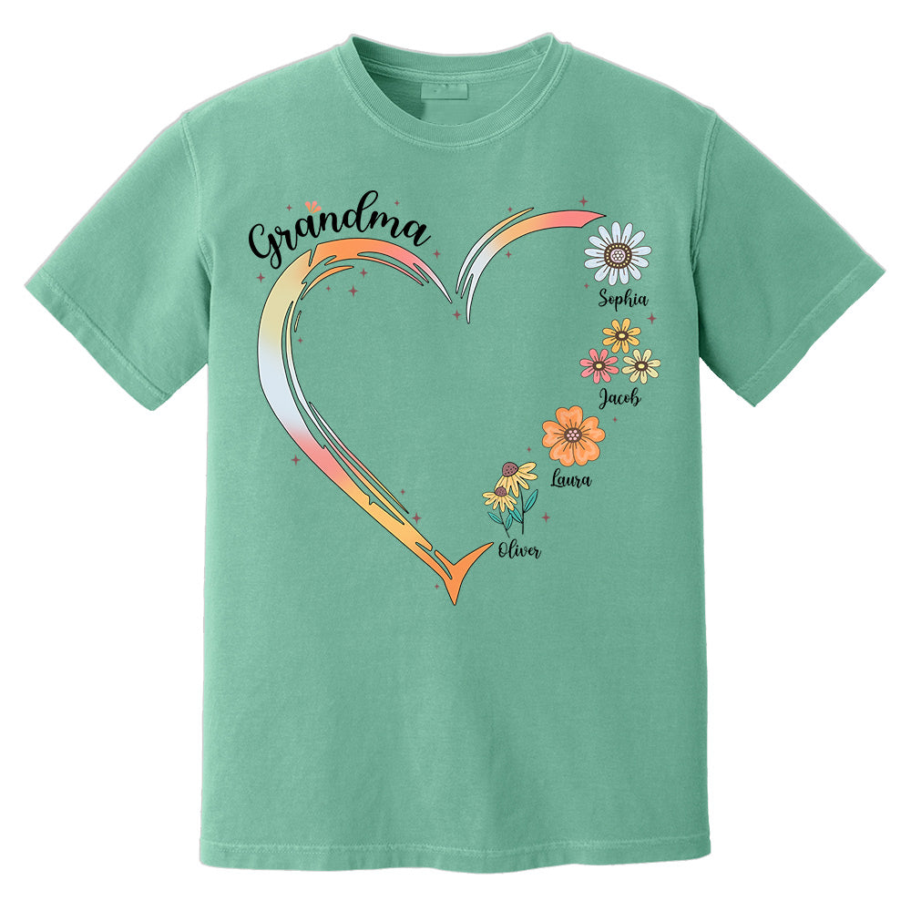 Grandma and Grandkids, Forever In Grandma's Heart - Family Personalized Custom Comfort Colors T-Shirt Do99