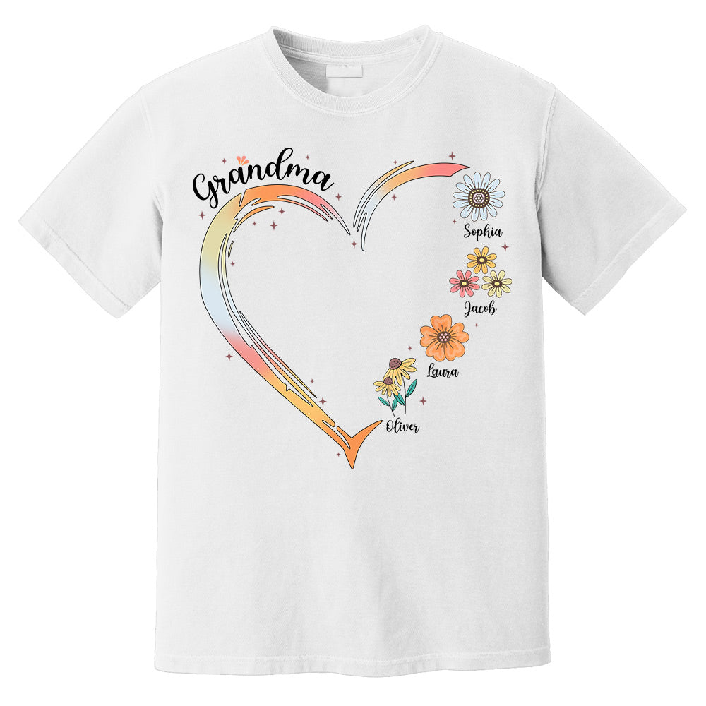 Grandma and Grandkids, Forever In Grandma's Heart - Family Personalized Custom Comfort Colors T-Shirt Do99