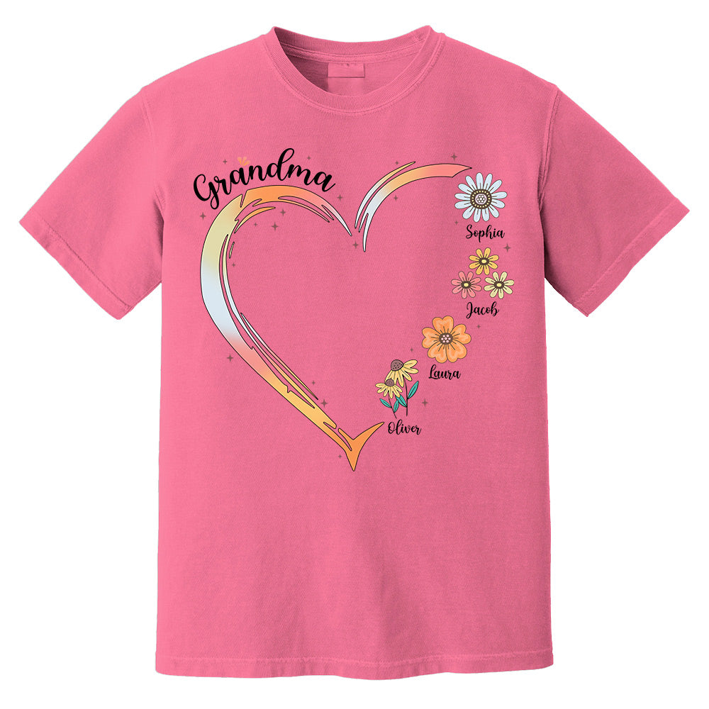 Grandma and Grandkids, Forever In Grandma's Heart - Family Personalized Custom Comfort Colors T-Shirt Do99