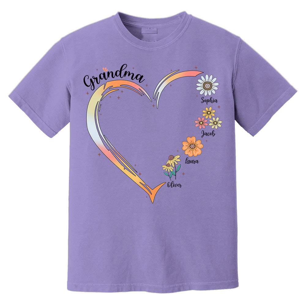 Grandma and Grandkids, Forever In Grandma's Heart - Family Personalized Custom Comfort Colors T-Shirt Do99