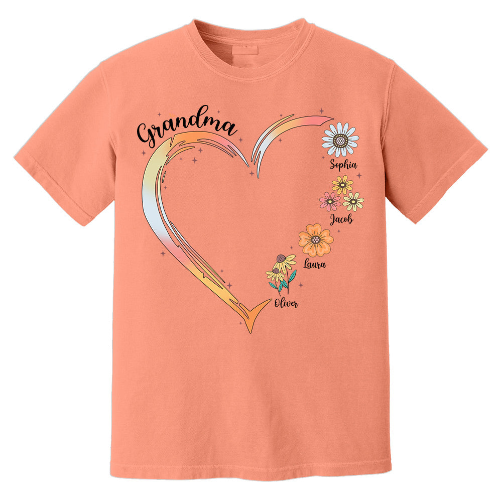 Grandma and Grandkids, Forever In Grandma's Heart - Family Personalized Custom Comfort Colors T-Shirt Do99