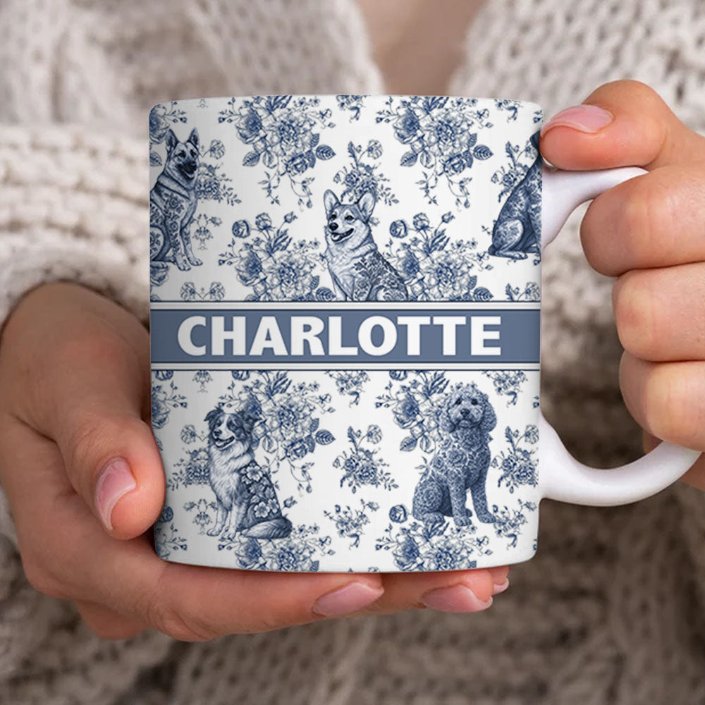 Personalized  Dog Mug with Toile De Jouy Style, Gift for Dog Lovers A2110 Pt99