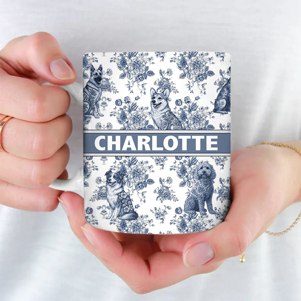 Personalized  Dog Mug with Toile De Jouy Style, Gift for Dog Lovers A2110 Pt99