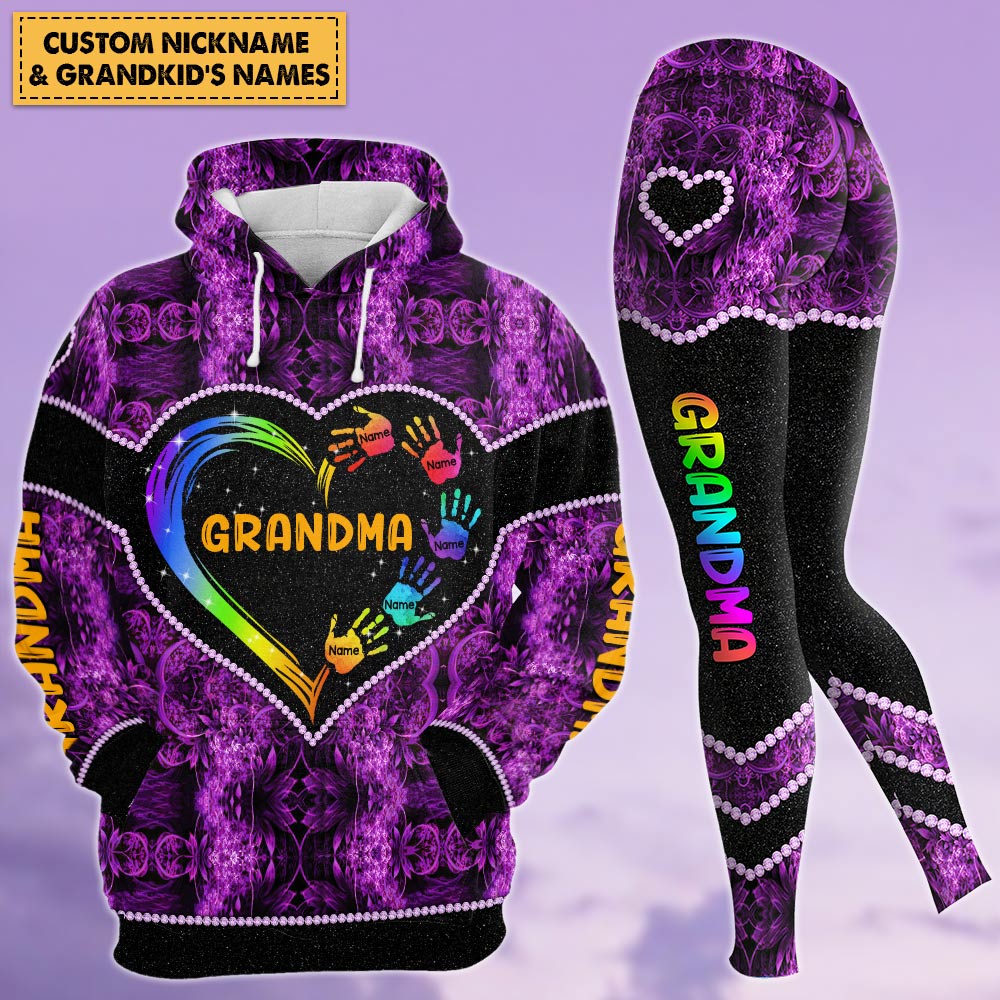 Grandma Heart And Grandkids Hands Personalized All Over Print Shirt, 3D Hoodie, Tank Top and Legging Set For Grandma Hn98