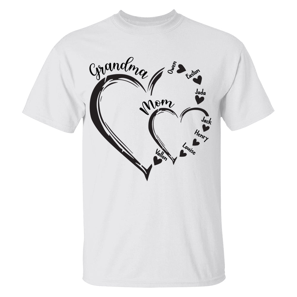 Custom Grandma Mom Heart Shirt, Personalized Nana Shirt, Mimi Shirt - Best Gifts For Mother's Day