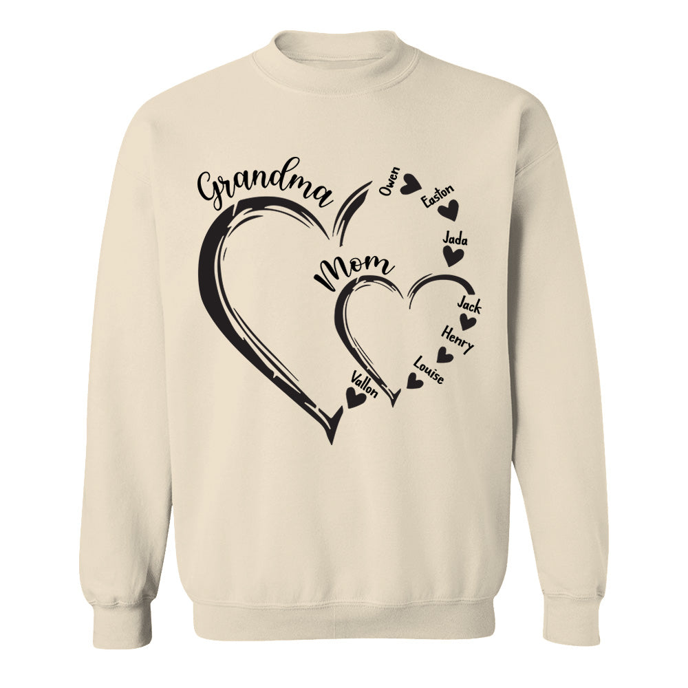 Custom Grandma Mom Heart Shirt, Personalized Nana Shirt, Mimi Shirt - Best Gifts For Mother's Day