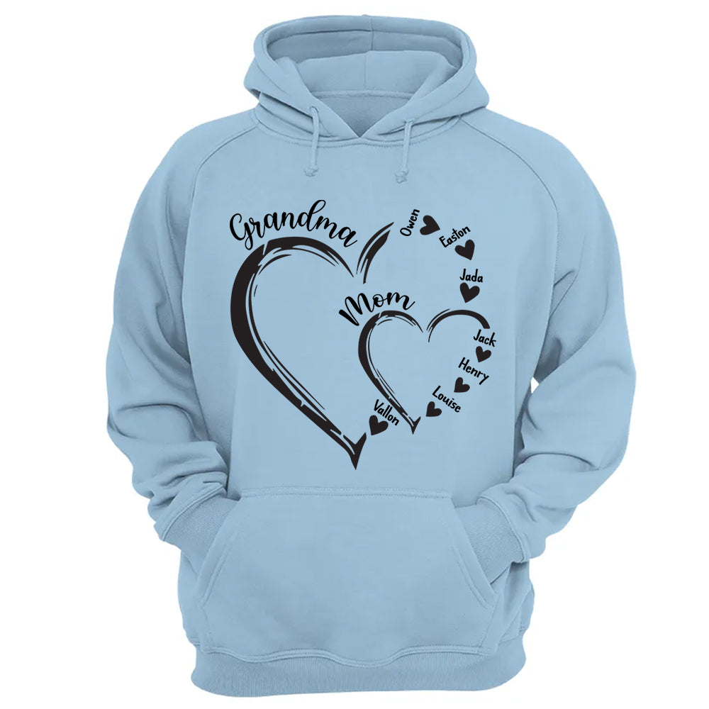 Custom Grandma Mom Heart Shirt, Personalized Nana Shirt, Mimi Shirt - Best Gifts For Mother's Day