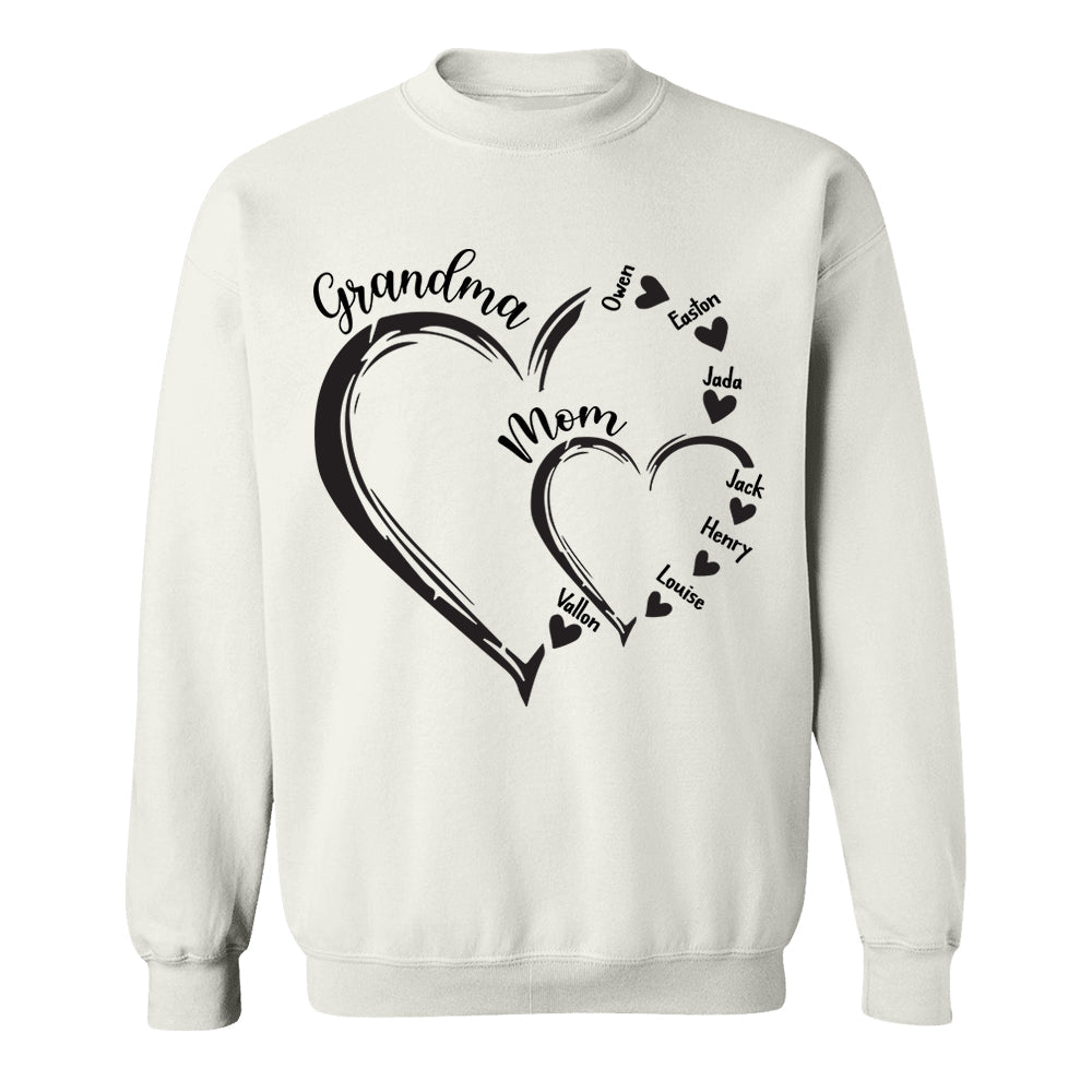 Custom Grandma Mom Heart Shirt, Personalized Nana Shirt, Mimi Shirt - Best Gifts For Mother's Day