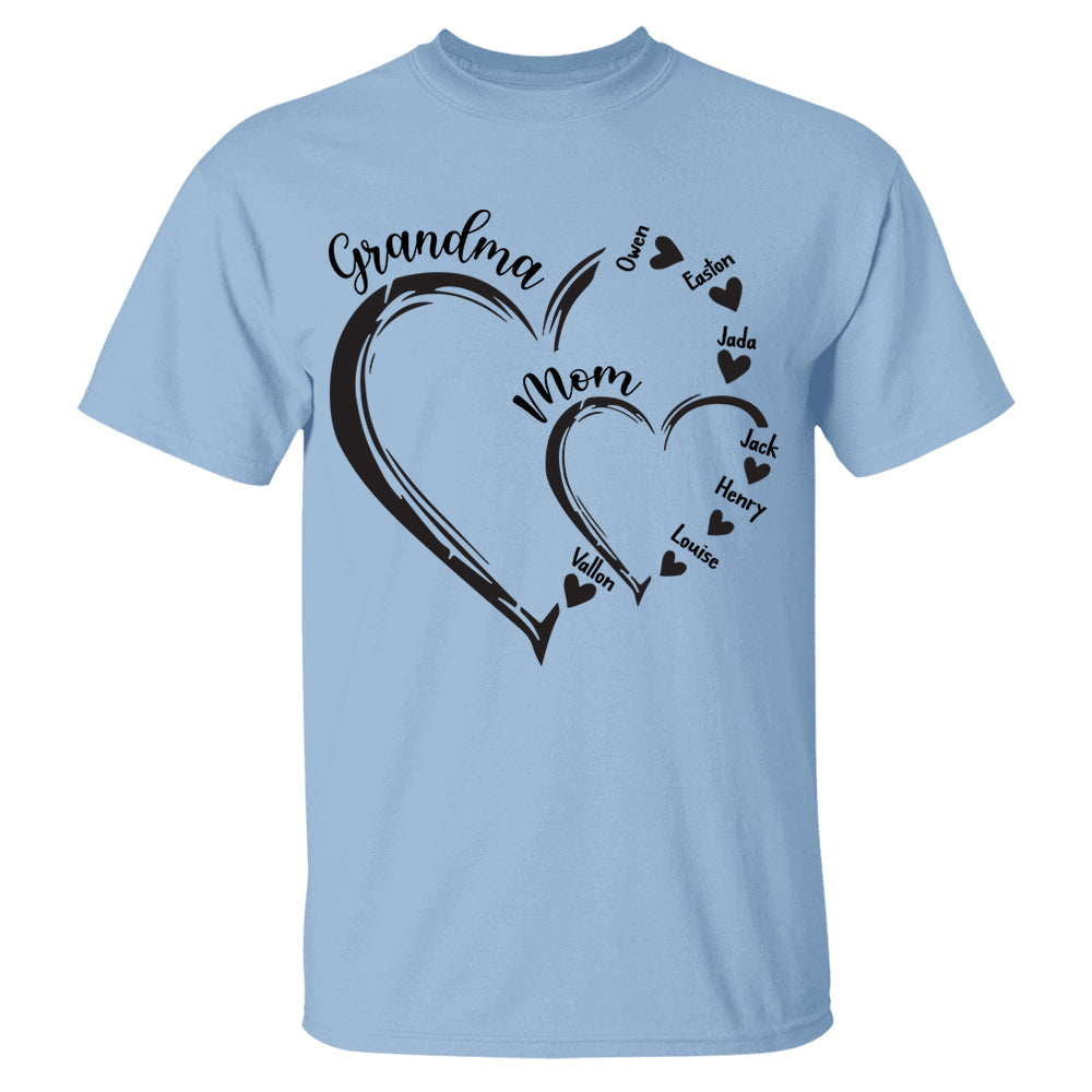 Custom Grandma Mom Heart Shirt, Personalized Nana Shirt, Mimi Shirt - Best Gifts For Mother's Day
