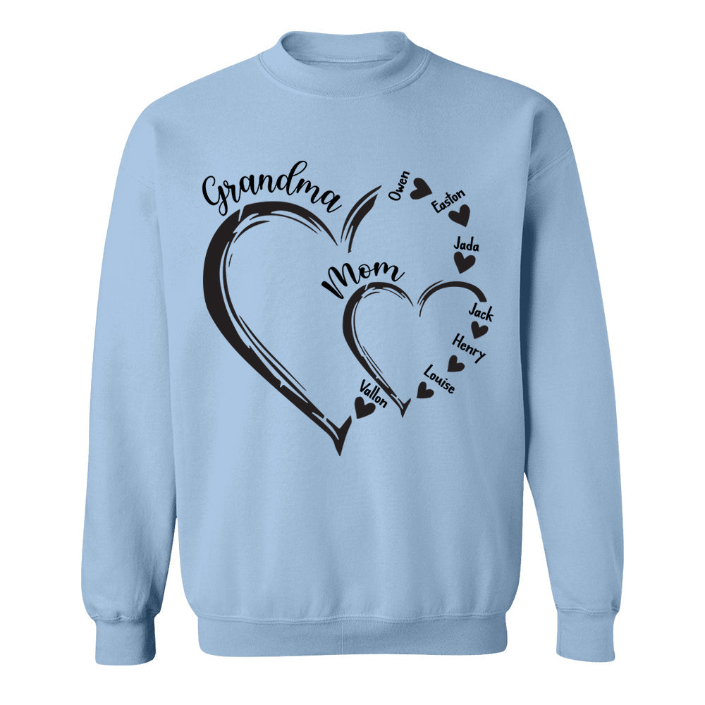 Custom Grandma Mom Heart Shirt, Personalized Nana Shirt, Mimi Shirt - Best Gifts For Mother's Day
