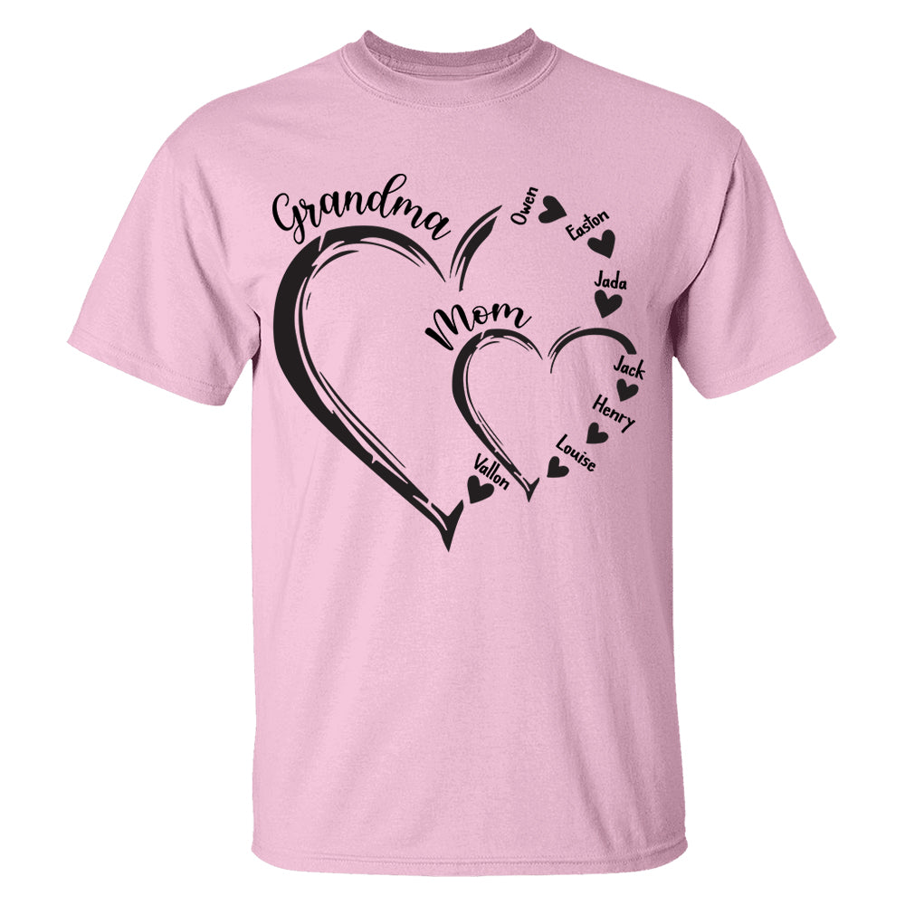Custom Grandma Mom Heart Shirt, Personalized Nana Shirt, Mimi Shirt - Best Gifts For Mother's Day