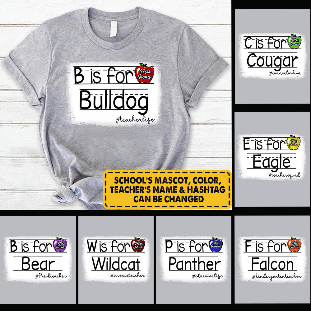 Personalized School Mascot Custom Apple Name Teacher T-Shirt Ph99