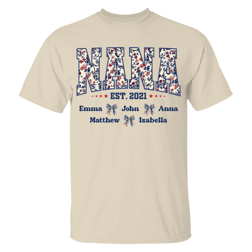 Floral Nana America Bow 4th Of July - Personalized Shirt For Grandma Do98