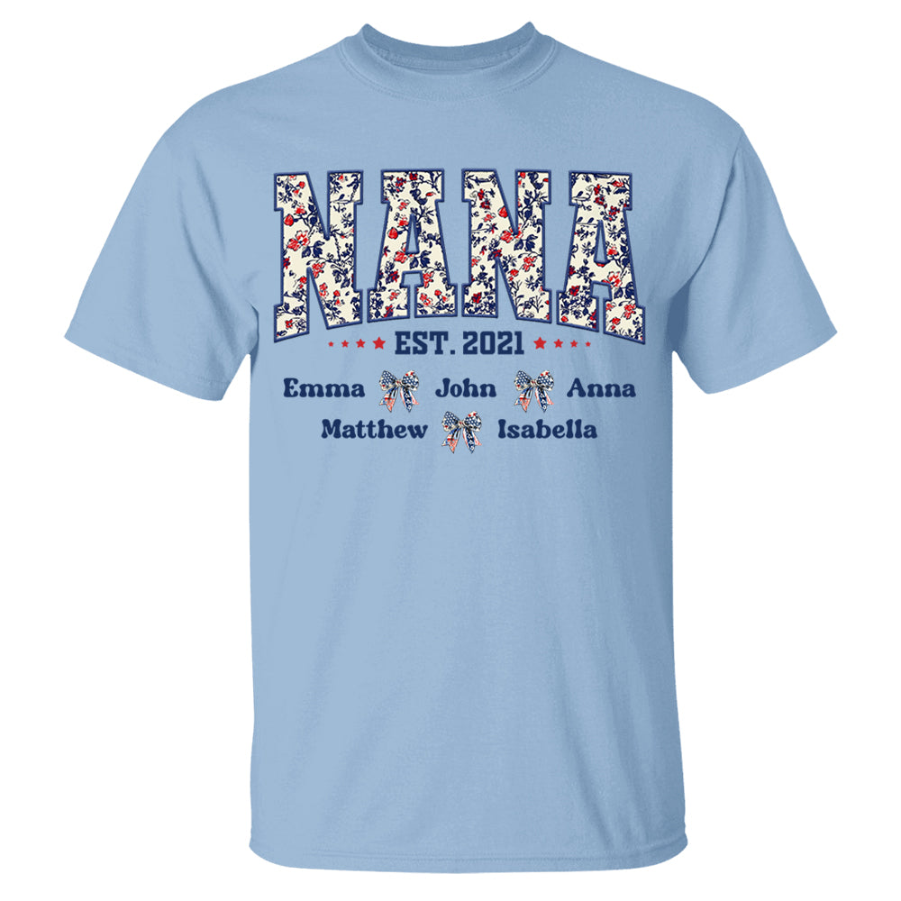 Floral Nana America Bow 4th Of July - Personalized Shirt For Grandma Do98