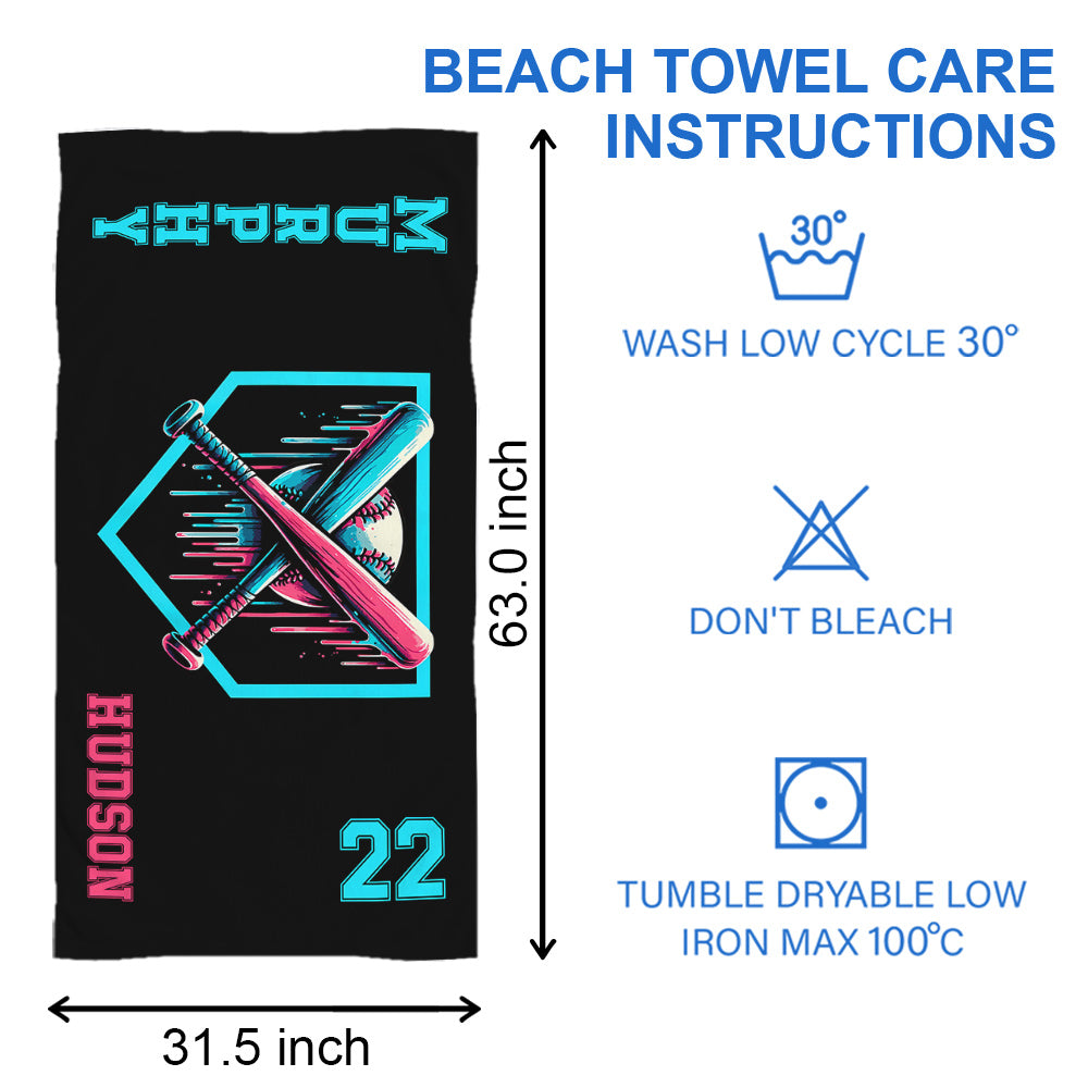 Personalized Drip Baseball Beach Towel, Pool Towel, Team Gift, Youth Baseball Gift A2110 Do99