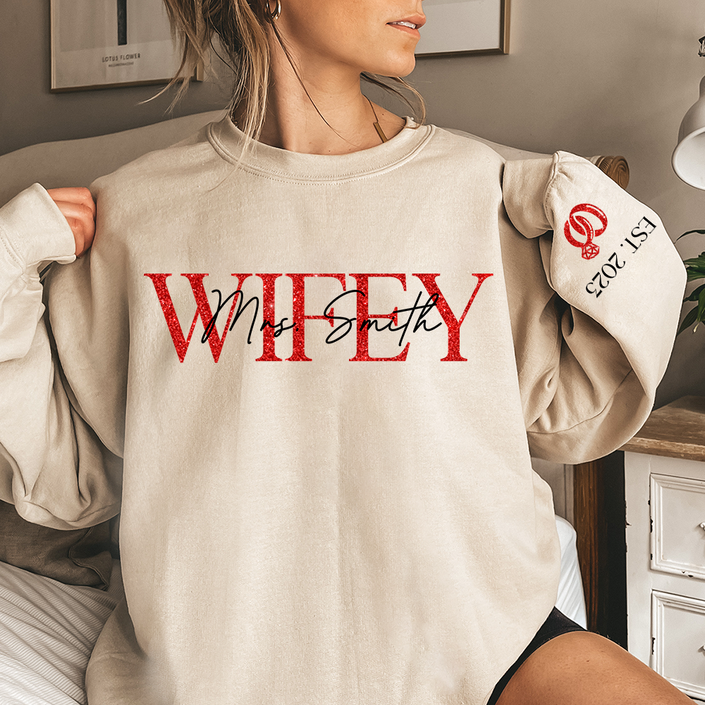 The Love Of My Life My Wifey - Couple Personalized Custom Unisex Sweatshirt With Design On Sleeve - Gift For Husband Wife, Anniversary Pa00