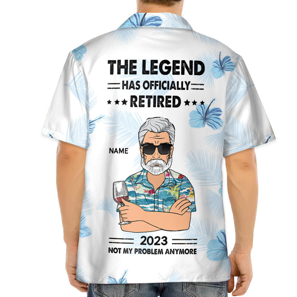 The Legend Has Officially Retired - Personalized Hibiscus Hawaiian Shirt Retirement Gift For Grandpa