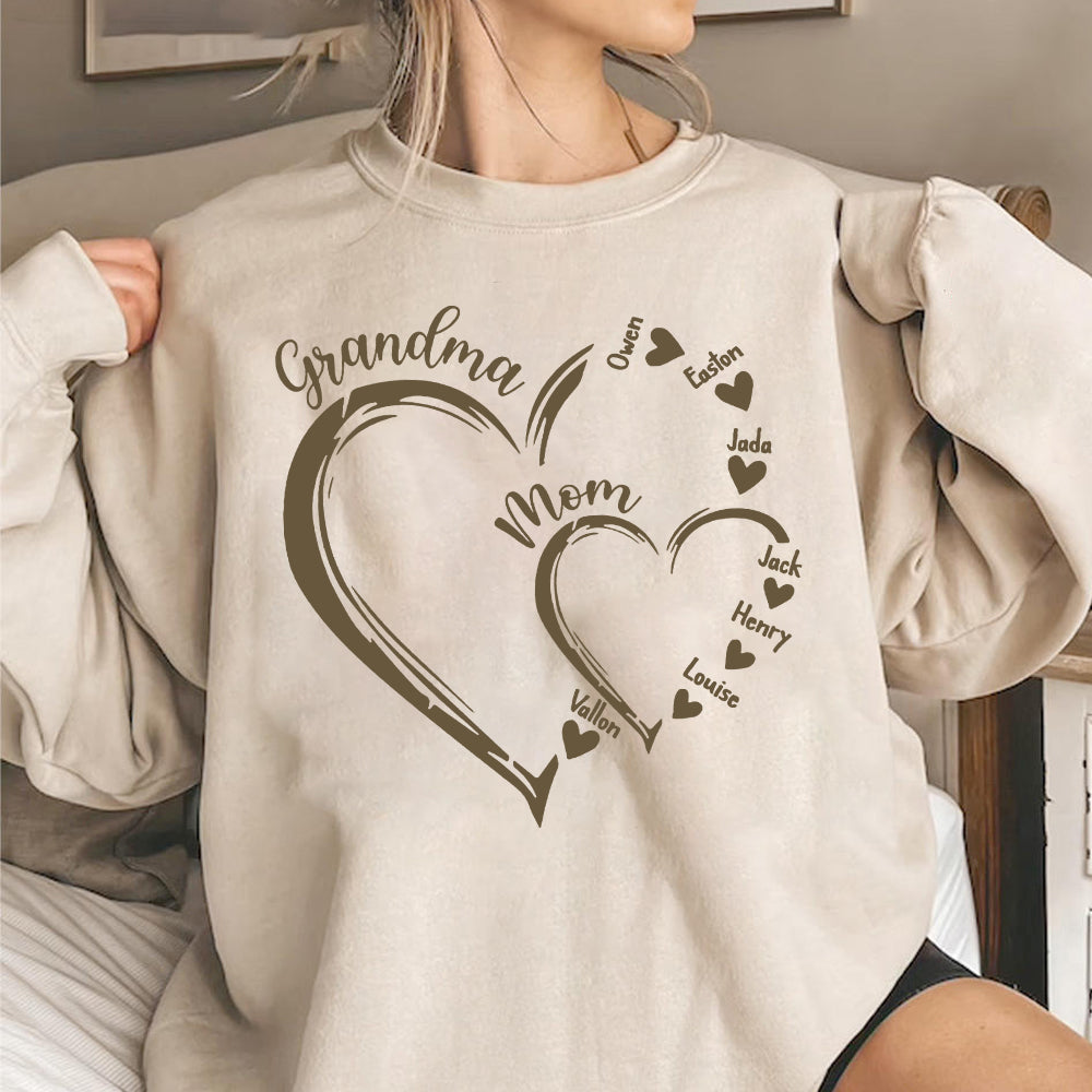Custom Grandma Mom Heart Shirt, Personalized Nana Shirt, Mimi Shirt - Best Gifts For Mother's Day Nh00