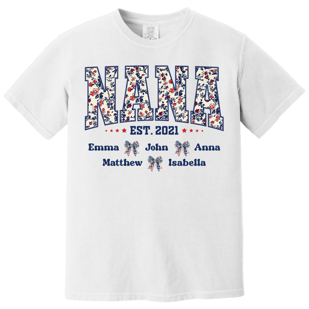 Floral Nana America Bow 4th Of July - Personalized Shirt For Grandma Do98