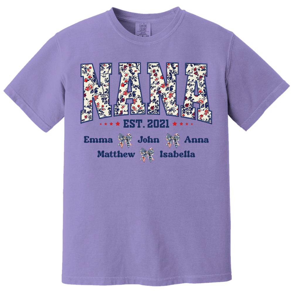 Floral Nana America Bow 4th Of July - Personalized Shirt For Grandma Do98