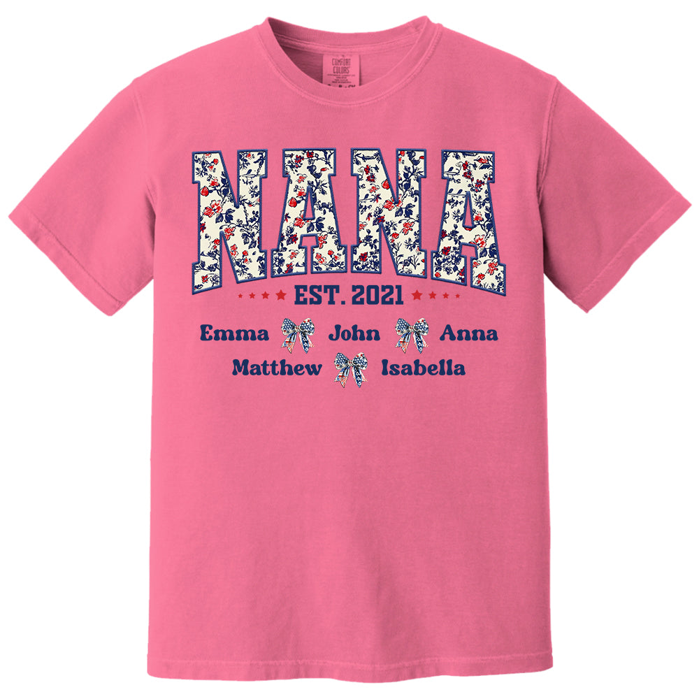 Floral Nana America Bow 4th Of July - Personalized Shirt For Grandma Do98