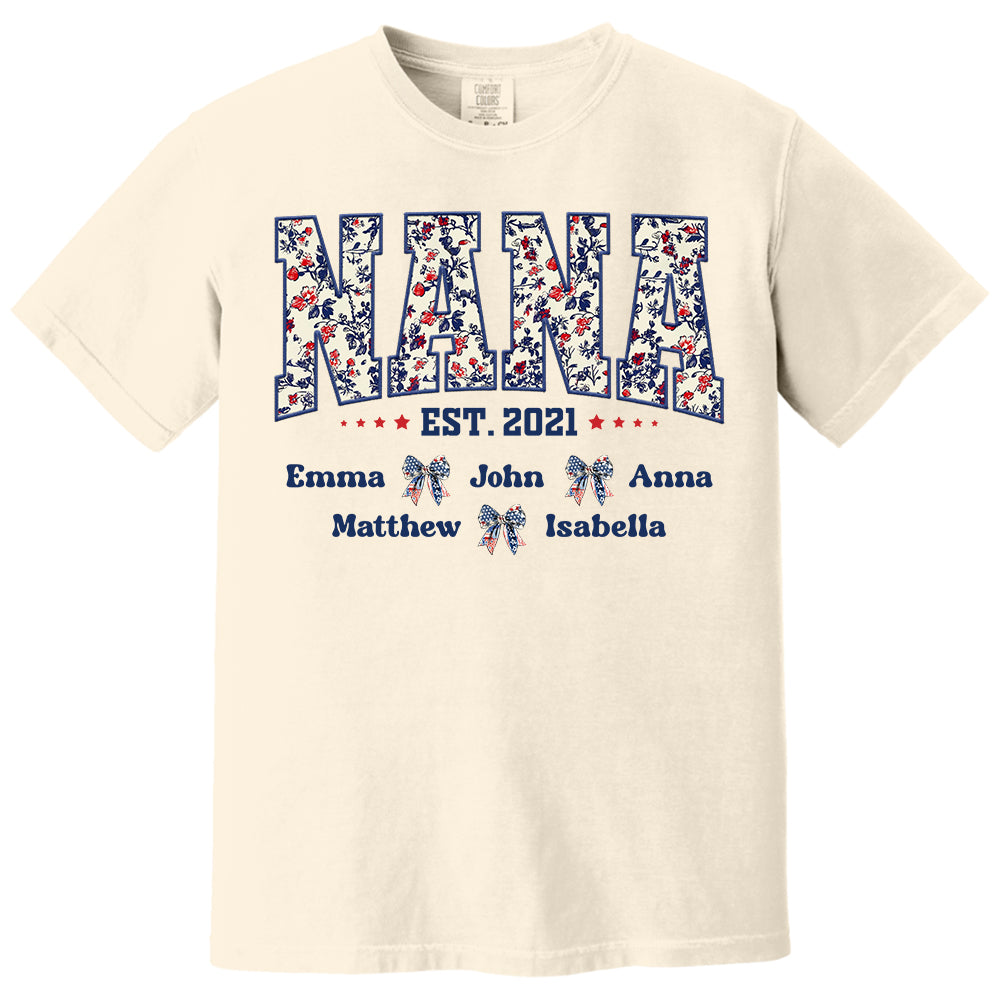 Floral Nana America Bow 4th Of July - Personalized Shirt For Grandma Do98