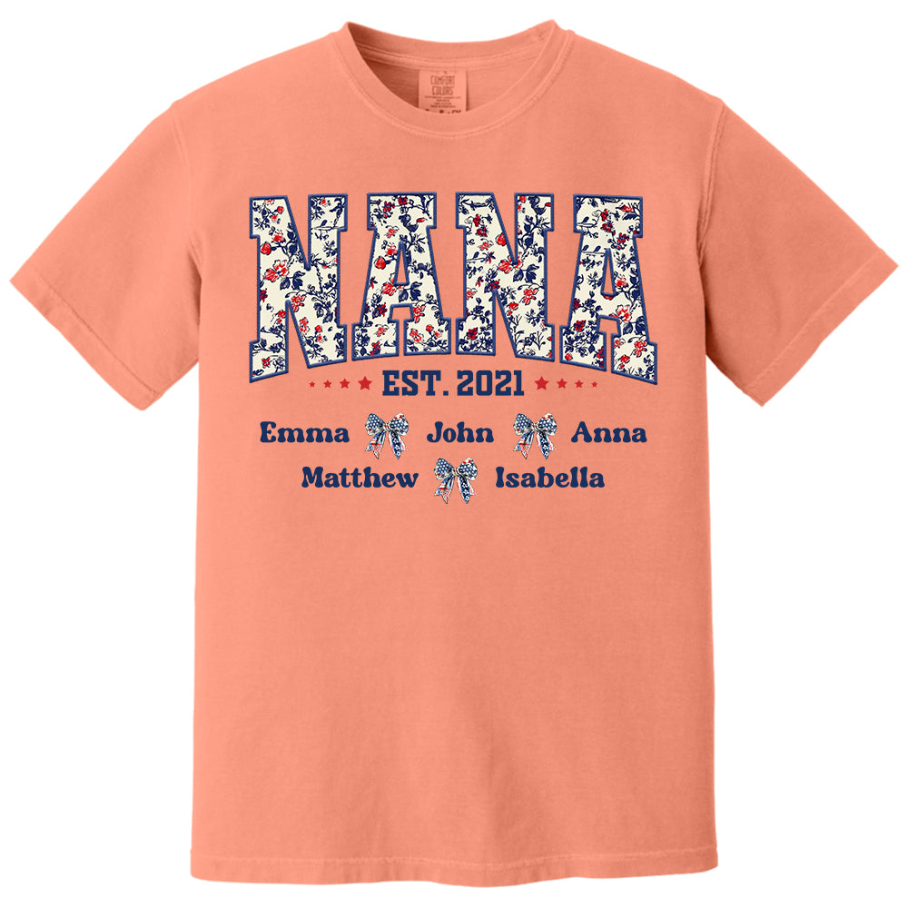 Floral Nana America Bow 4th Of July - Personalized Shirt For Grandma Do98