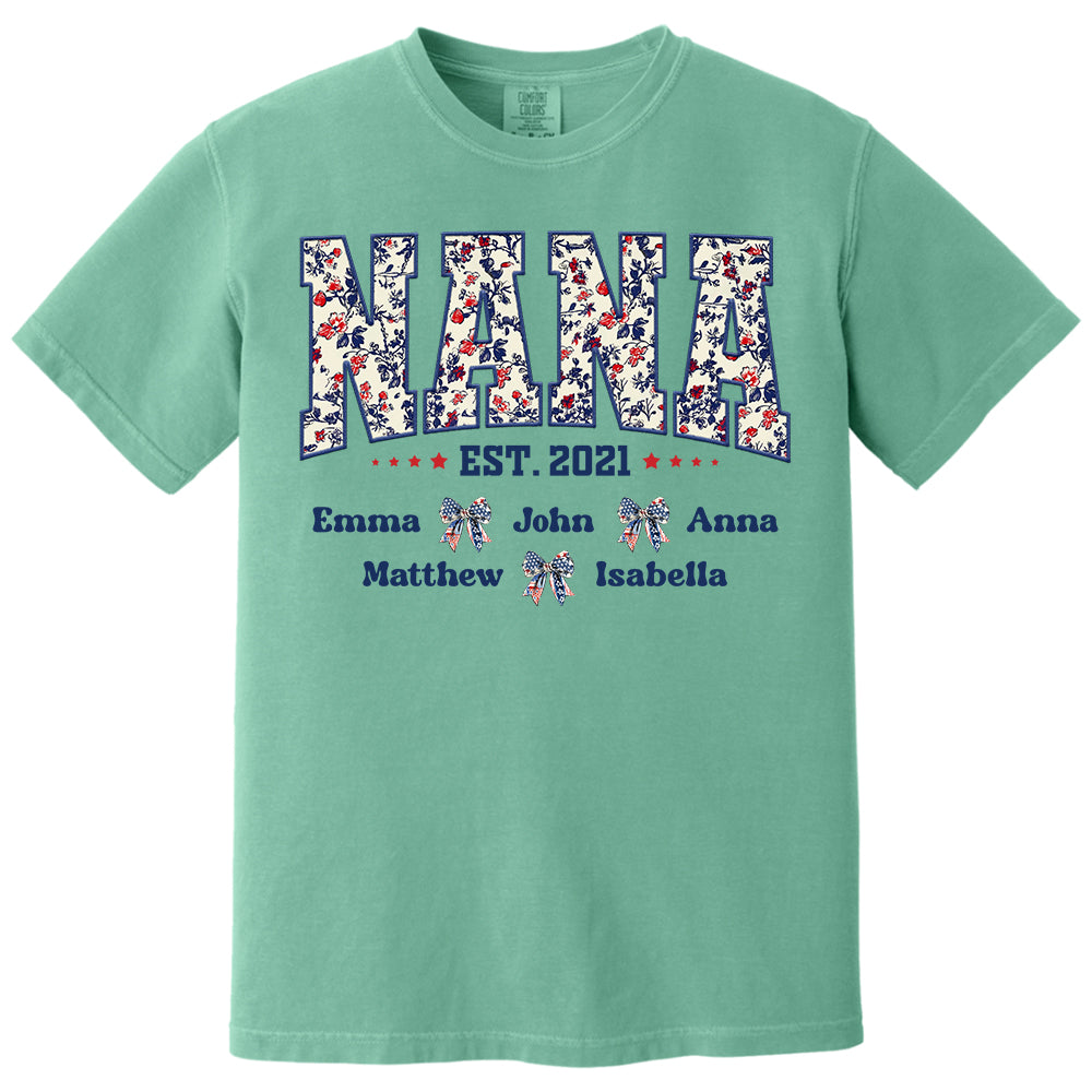 Floral Nana America Bow 4th Of July - Personalized Shirt For Grandma Do98
