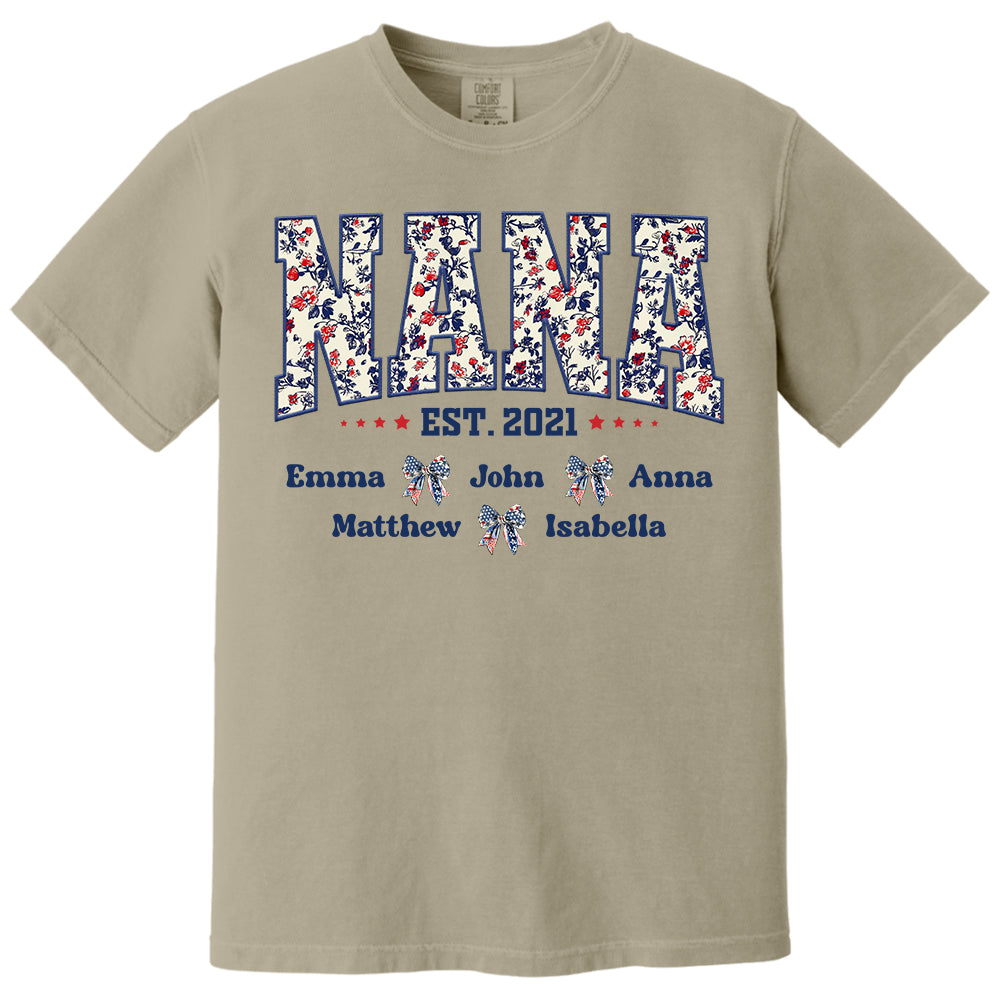 Floral Nana America Bow 4th Of July - Personalized Shirt For Grandma Do98