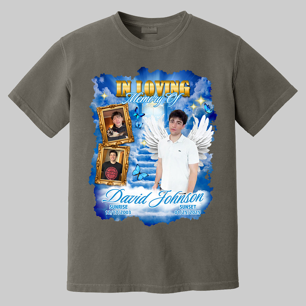In Loving Memory ,Heaven's Stairway Shirt - Personalized Photo Memorial Shirt DO98