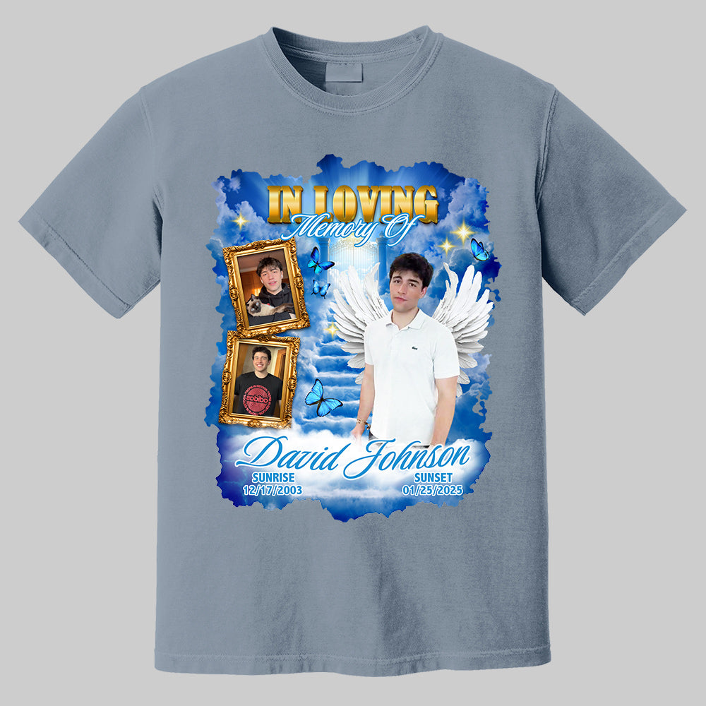 In Loving Memory ,Heaven's Stairway Shirt - Personalized Photo Memorial Shirt DO98