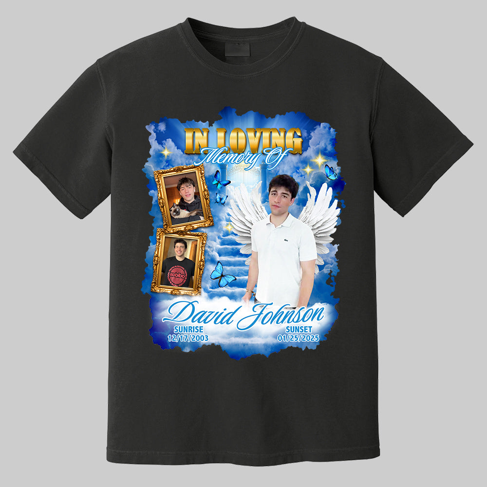 In Loving Memory ,Heaven's Stairway Shirt - Personalized Photo Memorial Shirt DO98