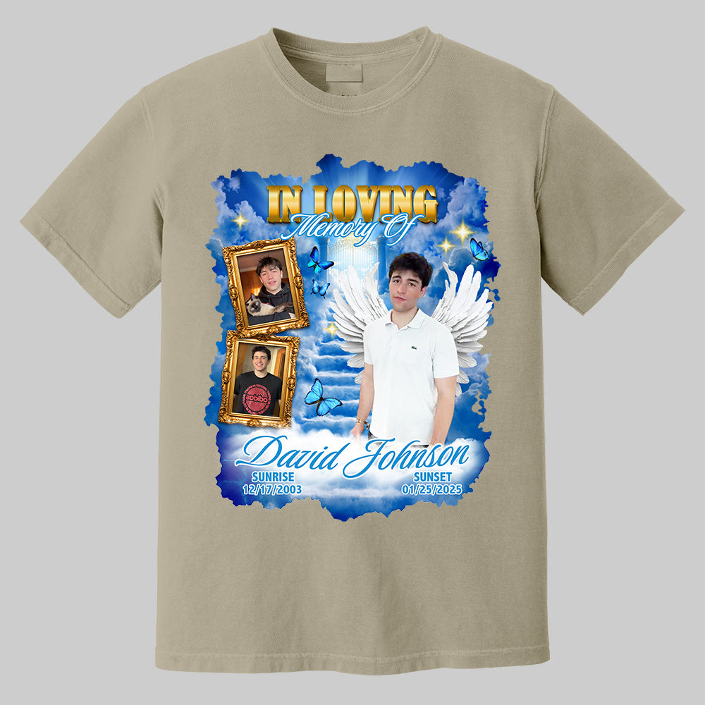 In Loving Memory ,Heaven's Stairway Shirt - Personalized Photo Memorial Shirt DO98
