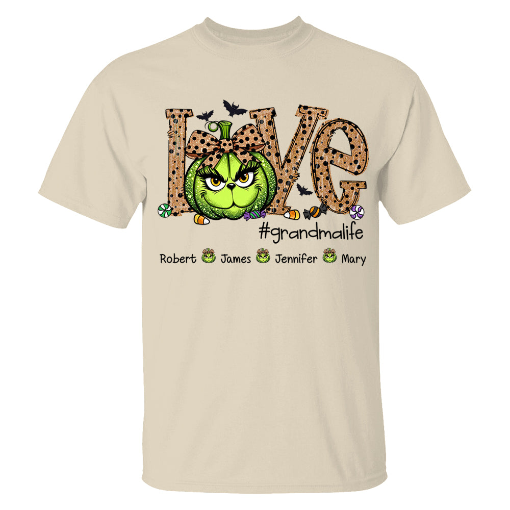 Personalized Grandma Life Halloween Green Pumpkin For Give Nana And Kids Shirt