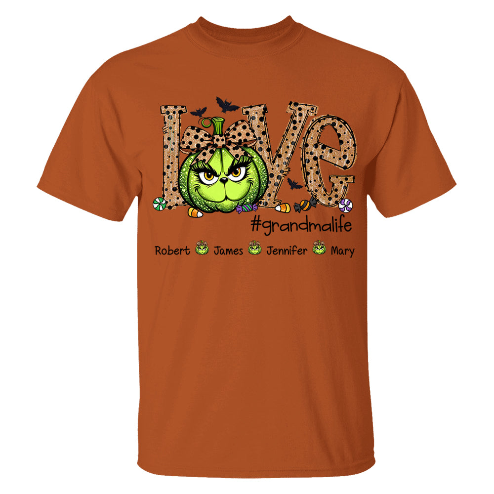 Personalized Grandma Life Halloween Green Pumpkin For Give Nana And Kids Shirt