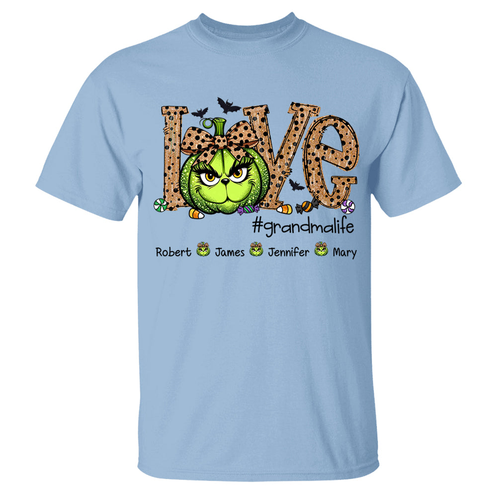 Personalized Grandma Life Halloween Green Pumpkin For Give Nana And Kids Shirt