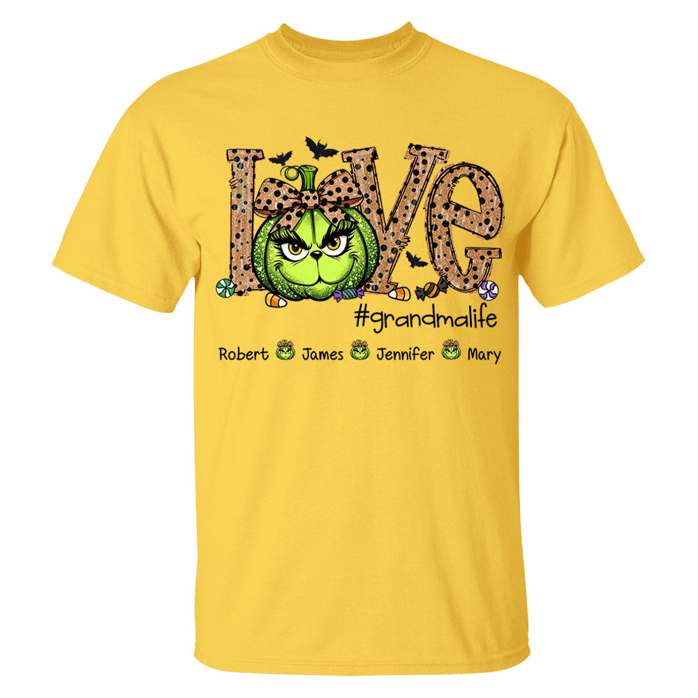 Personalized Grandma Life Halloween Green Pumpkin For Give Nana And Kids Shirt
