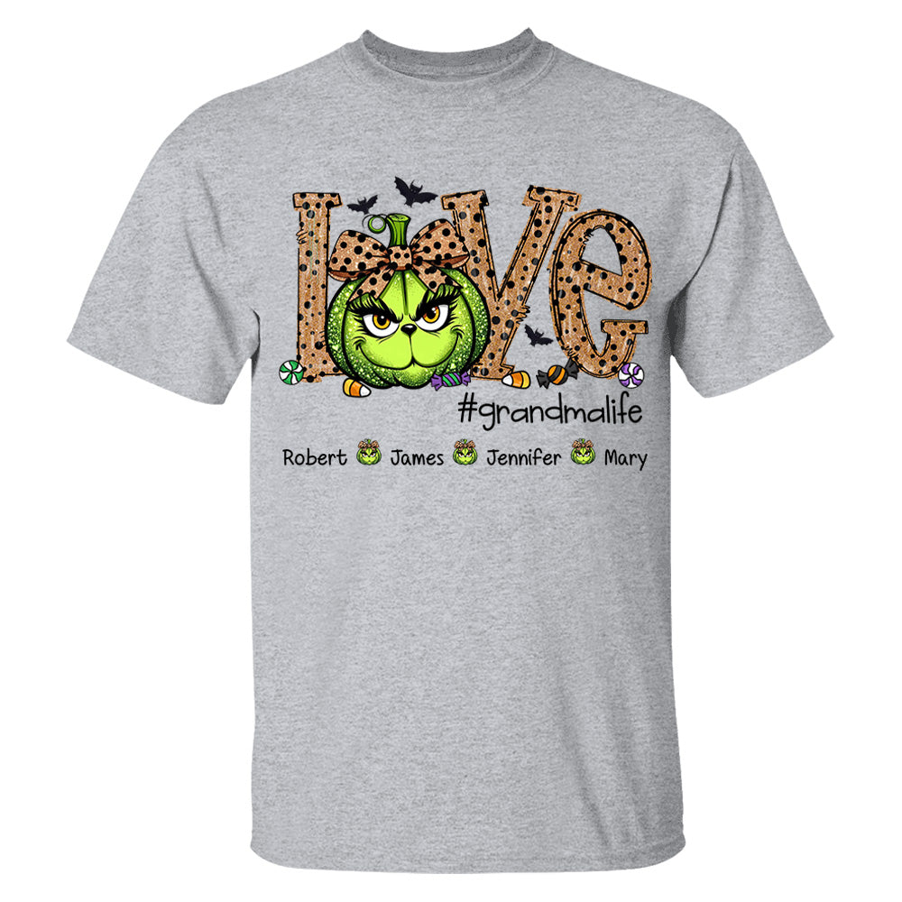 Personalized Grandma Life Halloween Green Pumpkin For Give Nana And Kids Shirt