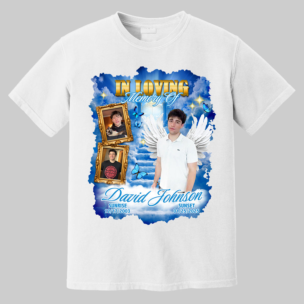In Loving Memory ,Heaven's Stairway Shirt - Personalized Photo Memorial Shirt DO98