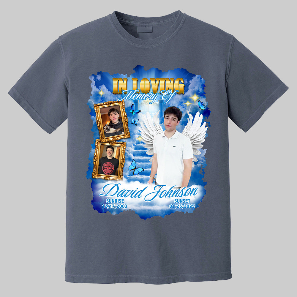 In Loving Memory ,Heaven's Stairway Shirt - Personalized Photo Memorial Shirt DO98