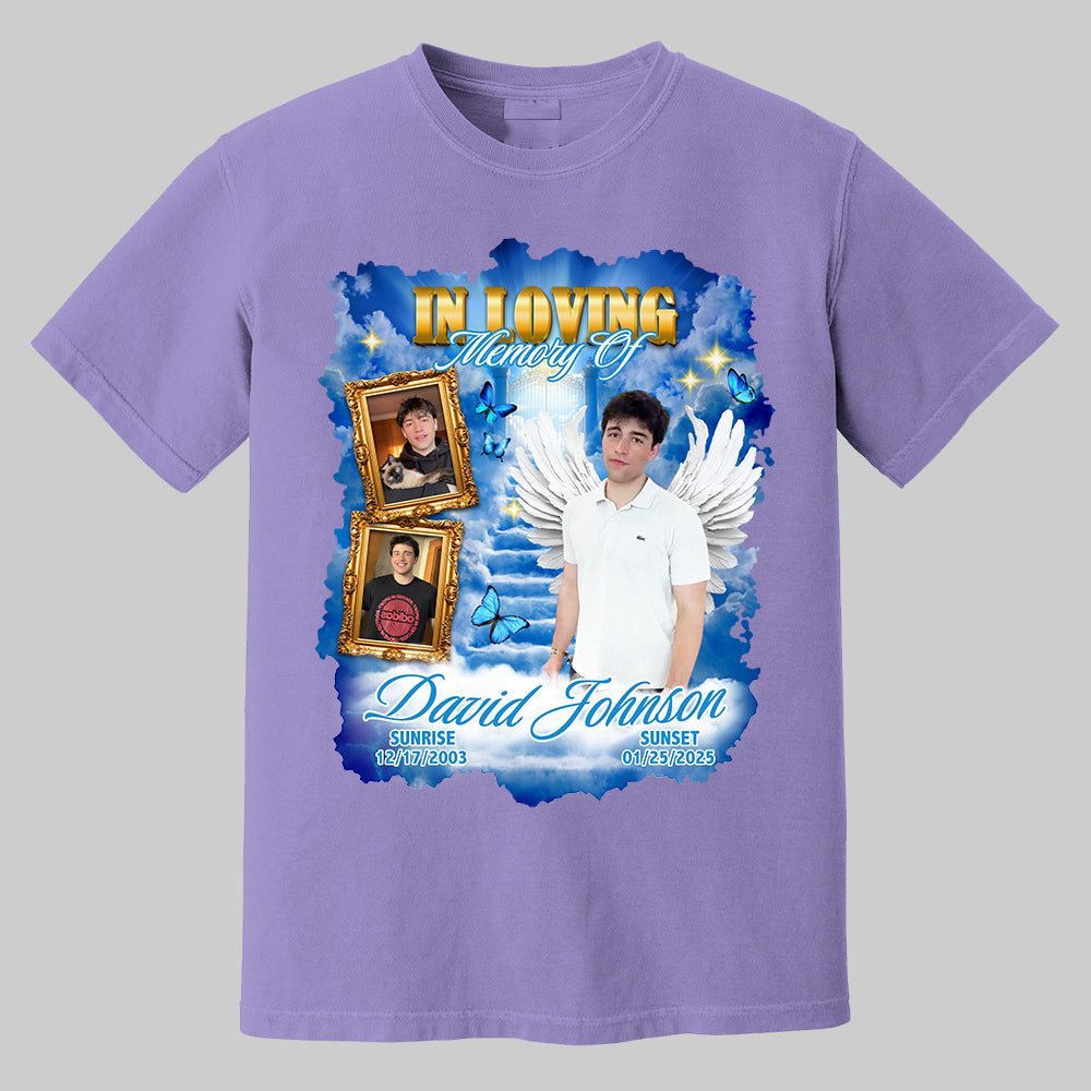 In Loving Memory ,Heaven's Stairway Shirt - Personalized Photo Memorial Shirt DO98