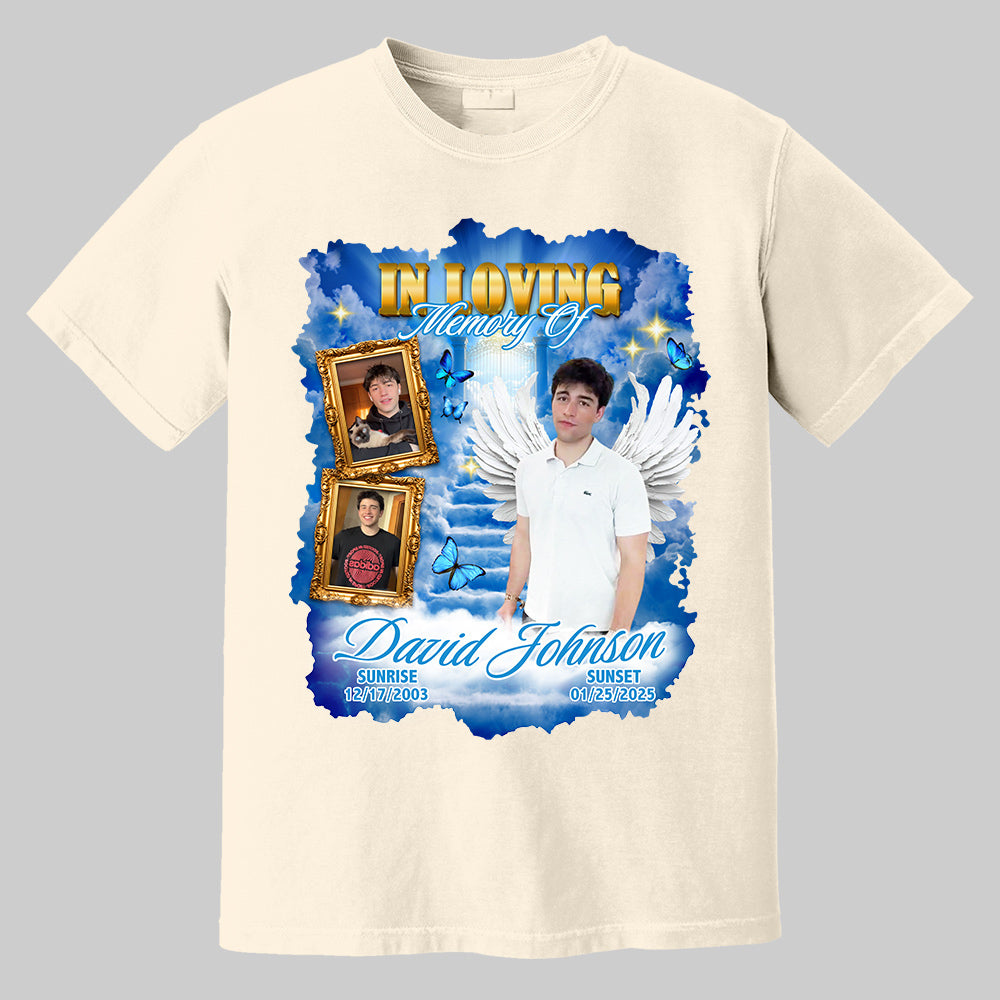 In Loving Memory ,Heaven's Stairway Shirt - Personalized Photo Memorial Shirt DO98