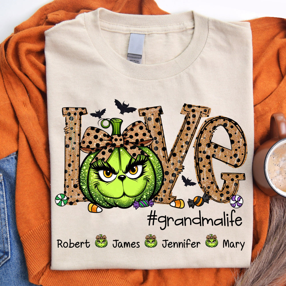 Personalized Grandma Life Halloween Green Pumpkin For Give Nana And Kids Shirt Tu20