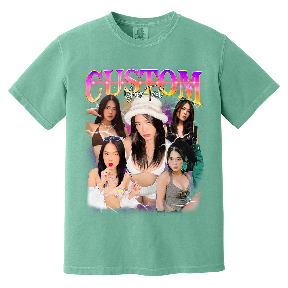 Custom Photo Bootleg Girlfriend 6 Face 90s Retro Vintage T-Shirt, Shirt with Face on It for Boyfriend Birthday Gift, Pictures Tee for Couple