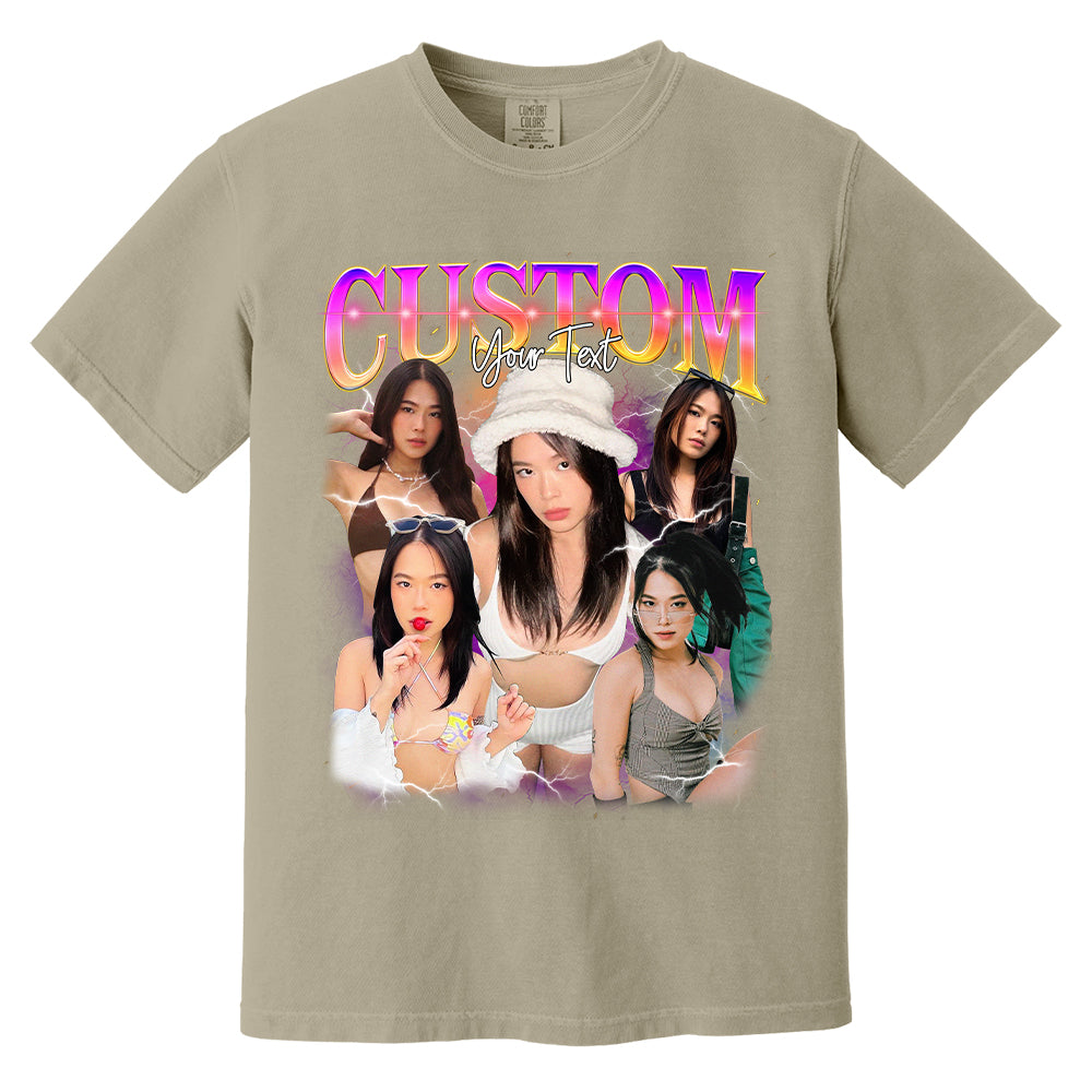 Custom Photo Bootleg Girlfriend 6 Face 90s Retro Vintage T-Shirt, Shirt with Face on It for Boyfriend Birthday Gift, Pictures Tee for Couple